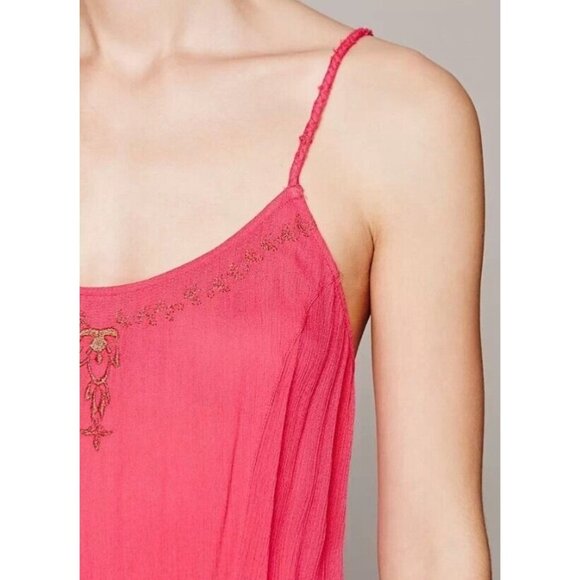 RARE NWT Free People Pink & Gold Embroidered Asymmetrical Boho Gypsy Slip Dress - Picture 5 of 16